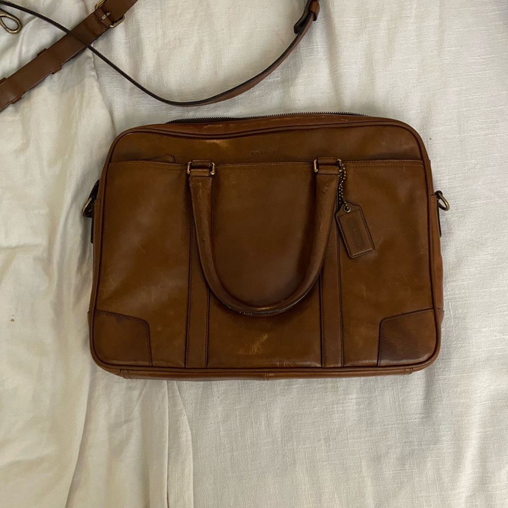 Coach brown leather laptop bag/briefcase